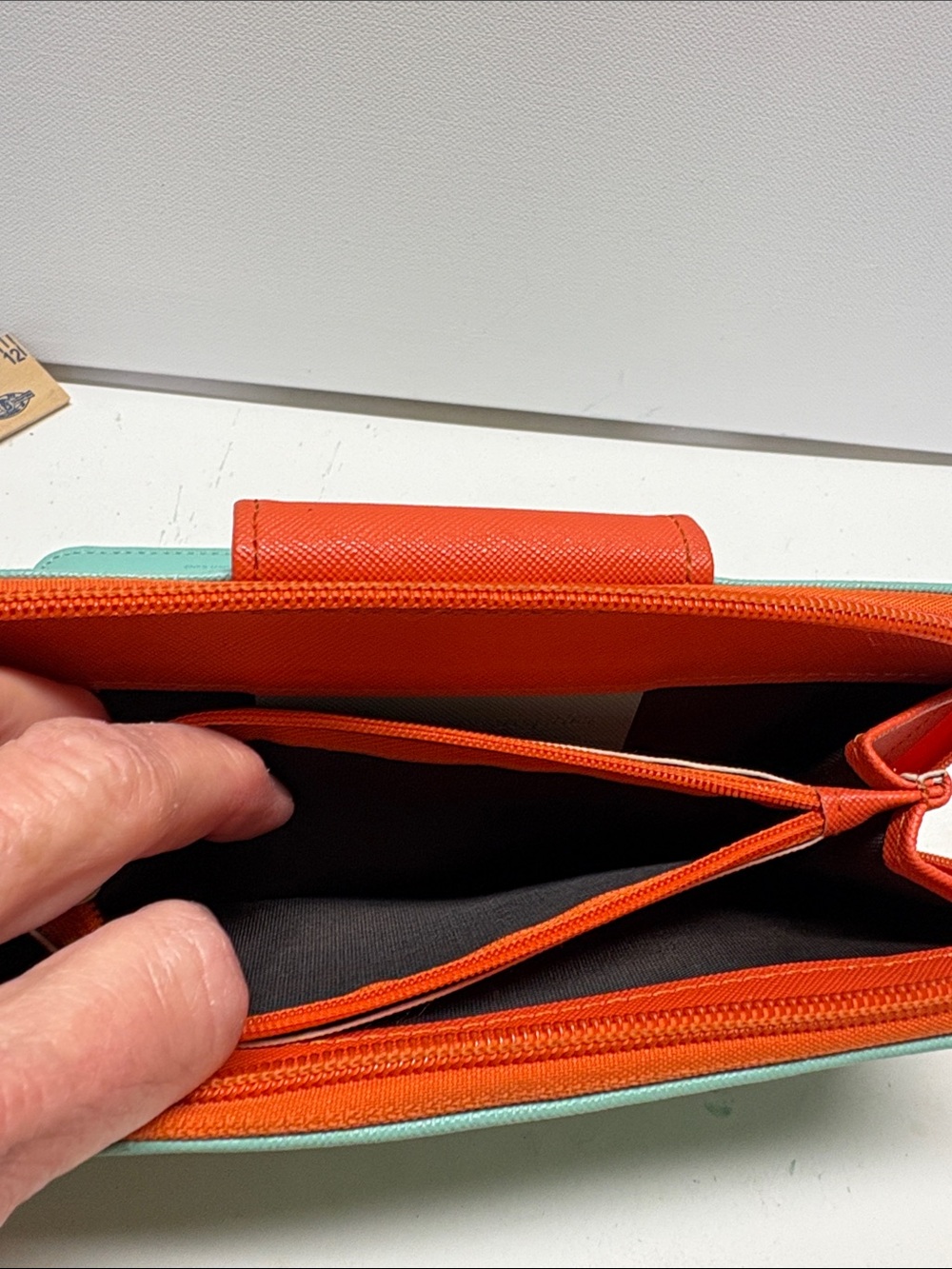 Two-Tone Mint and Coral Zip Wallet by - Picture 6 of 13